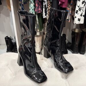 Zara Black Patent Leather Women's Boots
